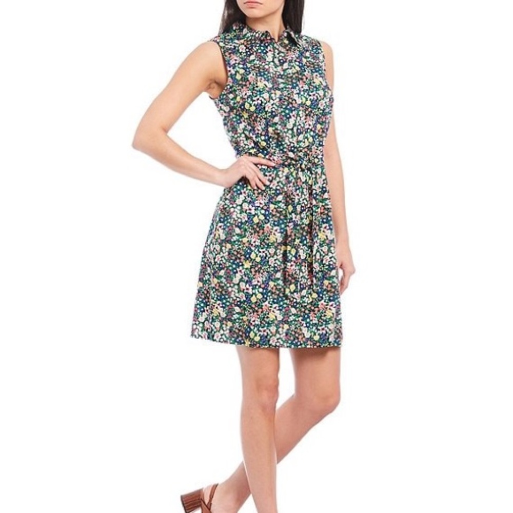 Tommy Hilfiger Floral Tie Cotton Shirt Dress Spring Sleeveless - Picture 1 of 7